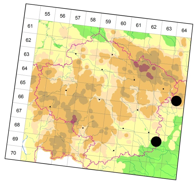 Mapa výskytu - střevlíček - Cymindis cingulata