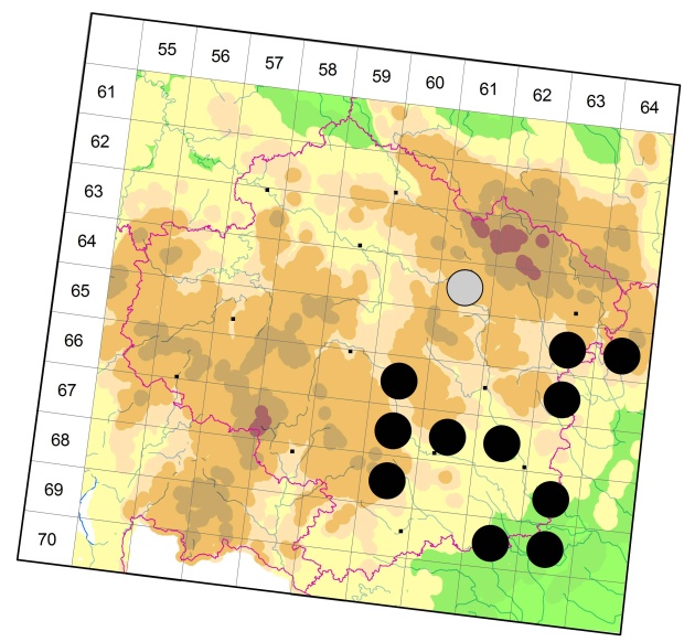 Mapa výskytu - střevlíček - Cymindis humeralis