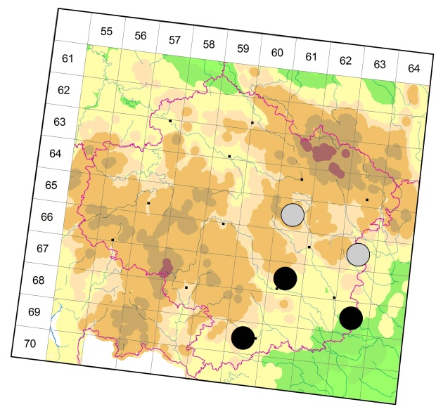Mapa výskytu - střevlíček - Dicheirotrichus rufithorax