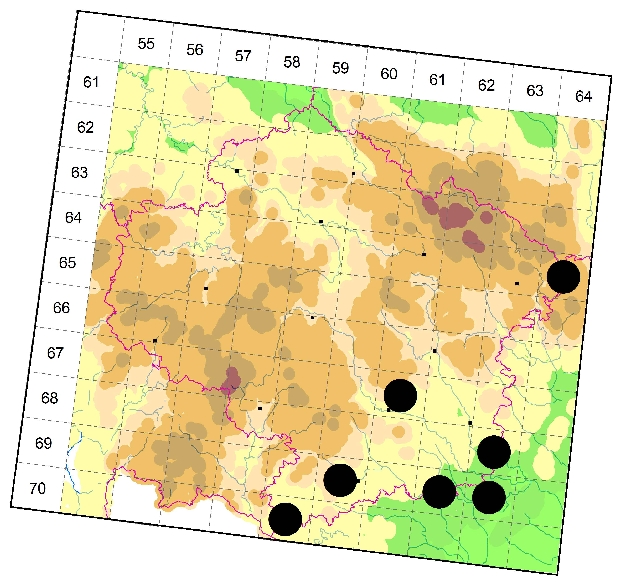 Mapa výskytu - kozlíček písečný - Dorcadion pedestre