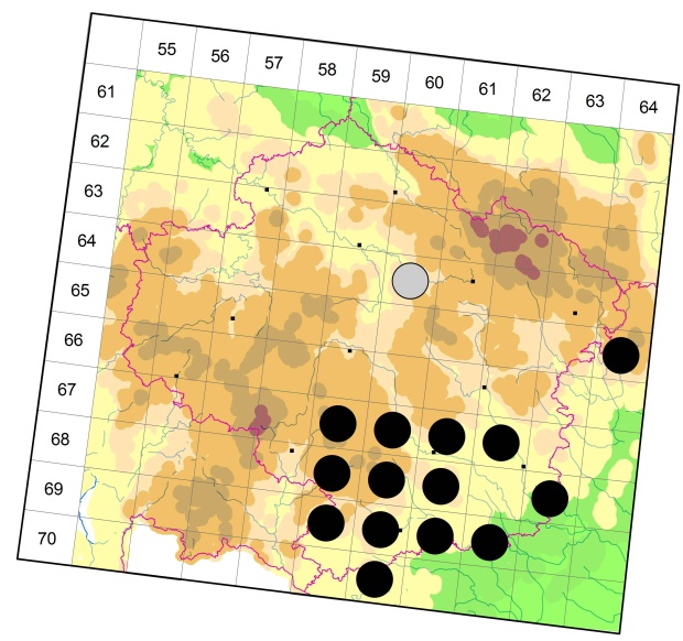 Mapa výskytu - střevlíček - Drypta dentata