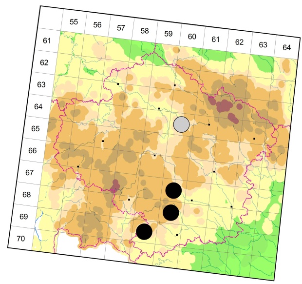 Mapa výskytu - střevlíček - Dyschirius aeneus
