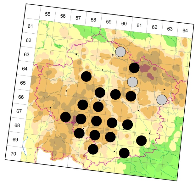 Mapa výskytu - střevlíček - Dyschirius globosus