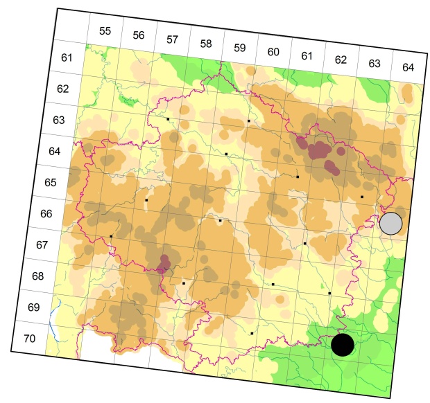 Mapa výskytu - střevlíček - Dyschirius tristis