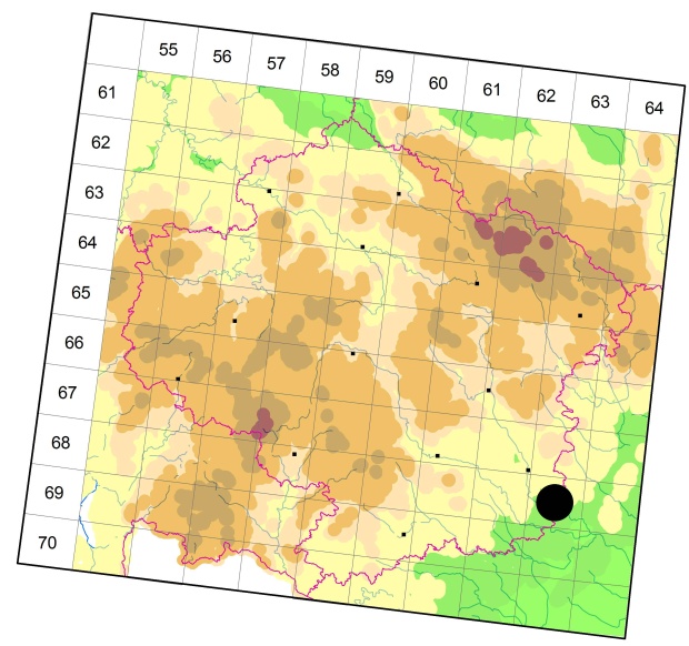 Mapa výskytu - střevlíček - Elaphrus aureus