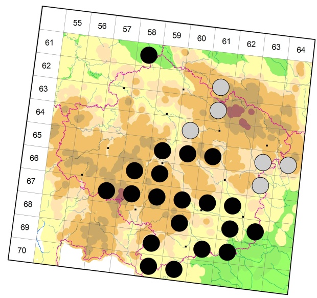 Mapa výskytu - střevlíček - Elaphrus cupreus