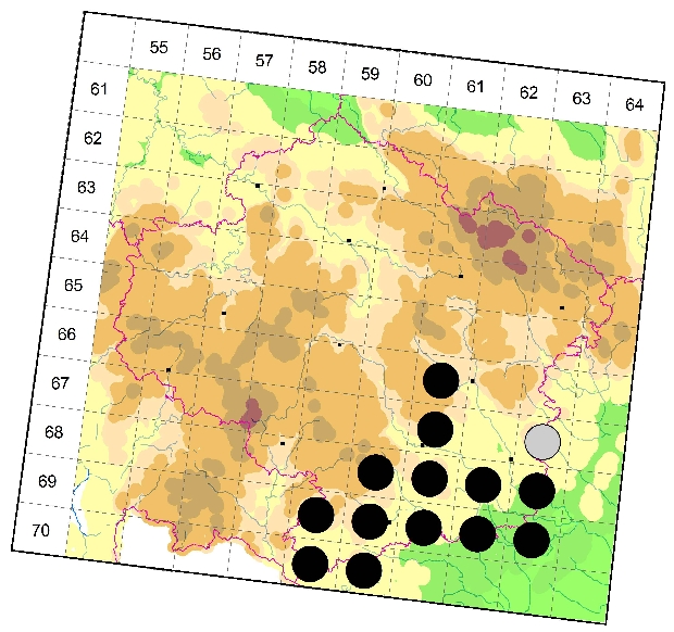 Mapa výskytu - kozlíček - Exocentrus adspersus