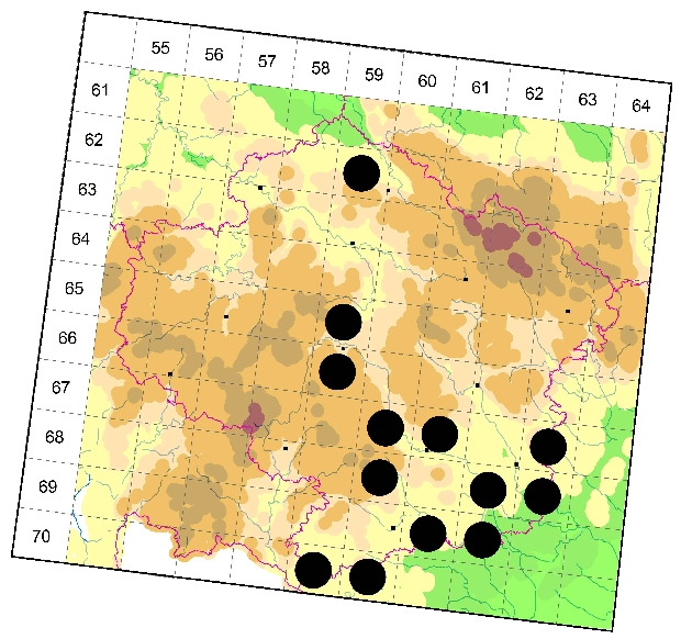 Mapa výskytu - kozlíček - Exocentrus lusitanus