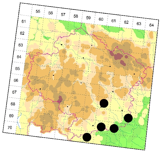 Mapa výskytu - tesařík - Grammoptera abdominalis