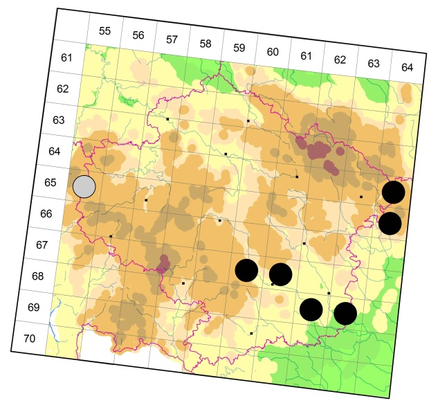 Mapa výskytu - střevlíček - Harpalus atratus