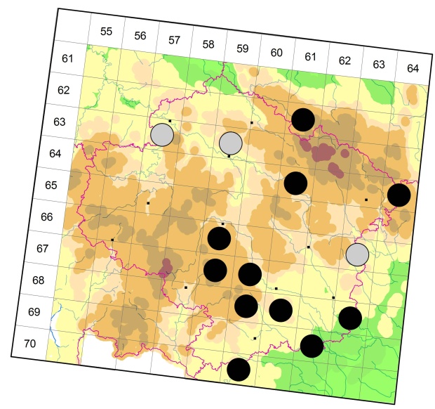 Mapa výskytu - střevlíček - Harpalus griseus