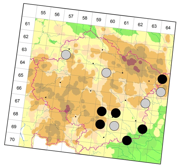 Mapa výskytu - střevlíček - Harpalus honestus