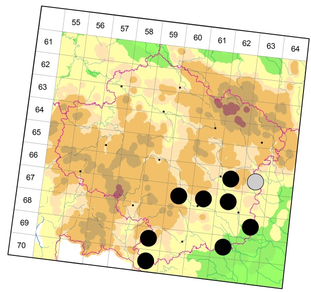 Mapa výskytu - střevlíček - Harpalus pumilus
