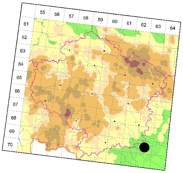 Mapa výskytu - pavučenka Dahlova - Hypsocephalus pusillus
