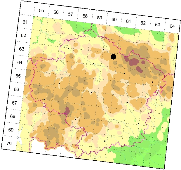 Mapa výskytu - chrastavec rolní hadcový - Knautia arvensis subsp. serpentinicola