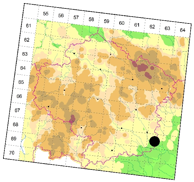 Mapa výskytu - tesařík - Leptura aethiops