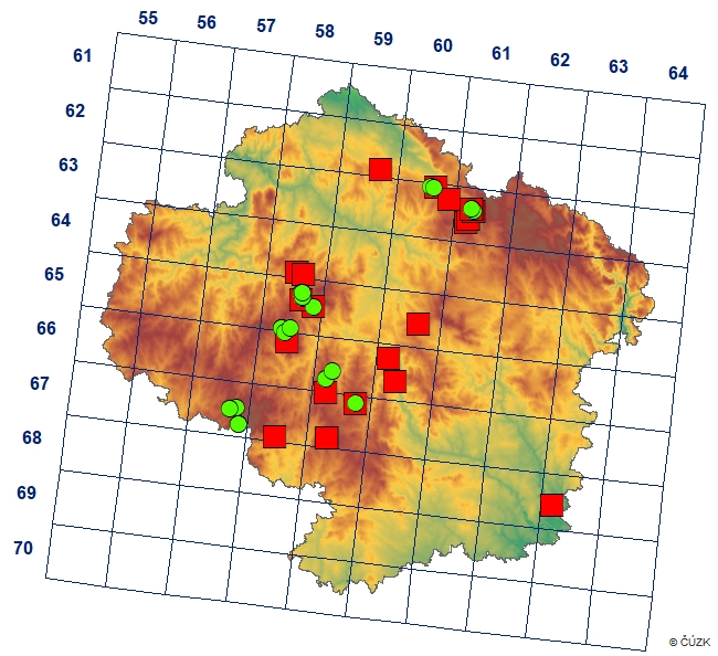 Mapa výskytu - hnědásek rozrazilový - Melitaea diamina