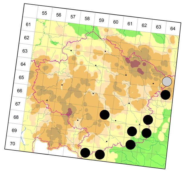 Mapa výskytu - střevlíček - Molops elatus