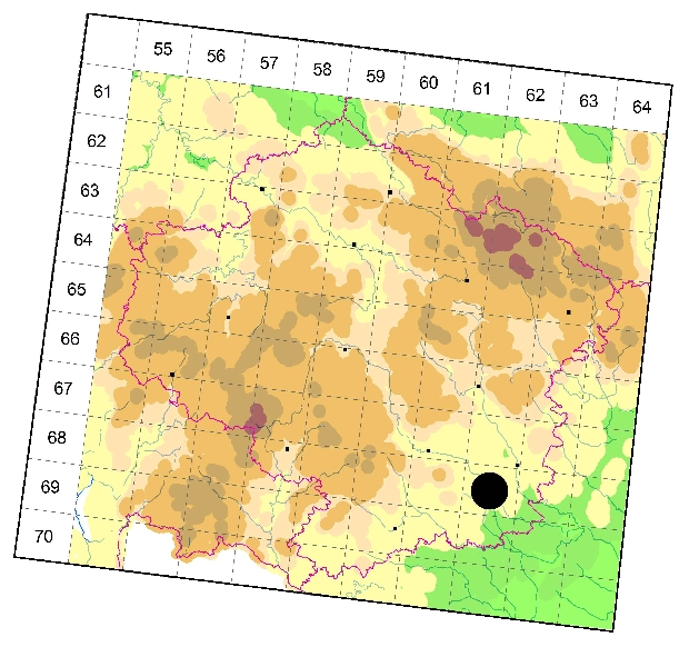 Mapa výskytu - tesařík - Necydalis ulmi