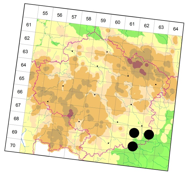 Mapa výskytu - střevlíček - Notiophilus rufipes