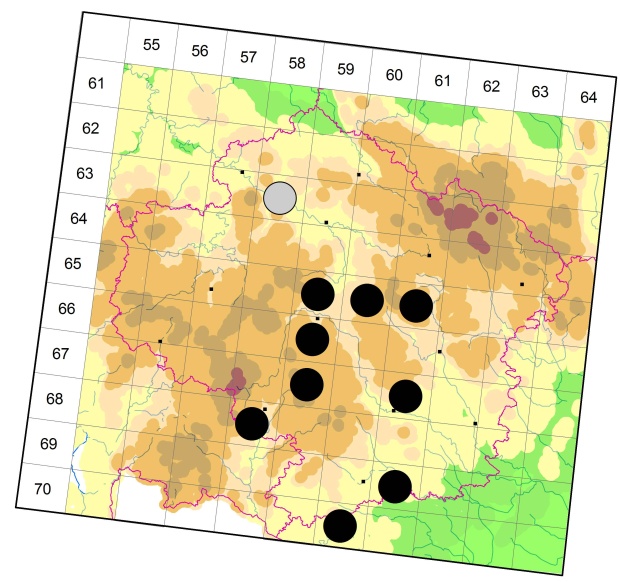 Mapa výskytu - střevlíček - Odacantha melanura