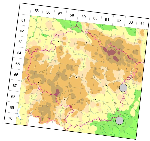 Mapa výskytu - střevlíček - Olistophus sturmi