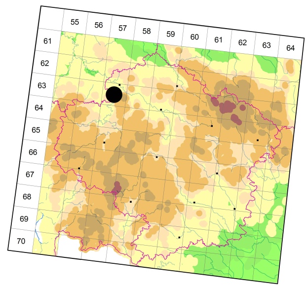 Mapa výskytu - střevlíček - Omophron limbatum