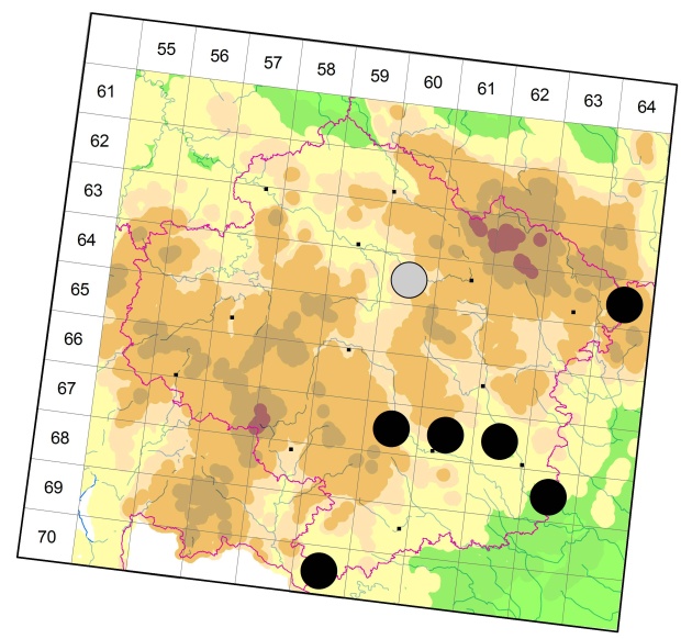 Mapa výskytu - střevlíček - Ophonus puncticollis