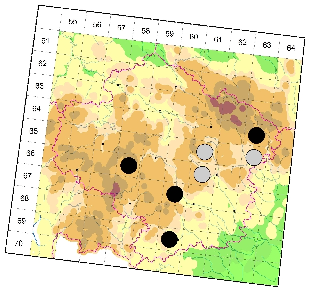 Mapa výskytu - tesařík čtyřskvrnný - Pachyta quadrimaculata