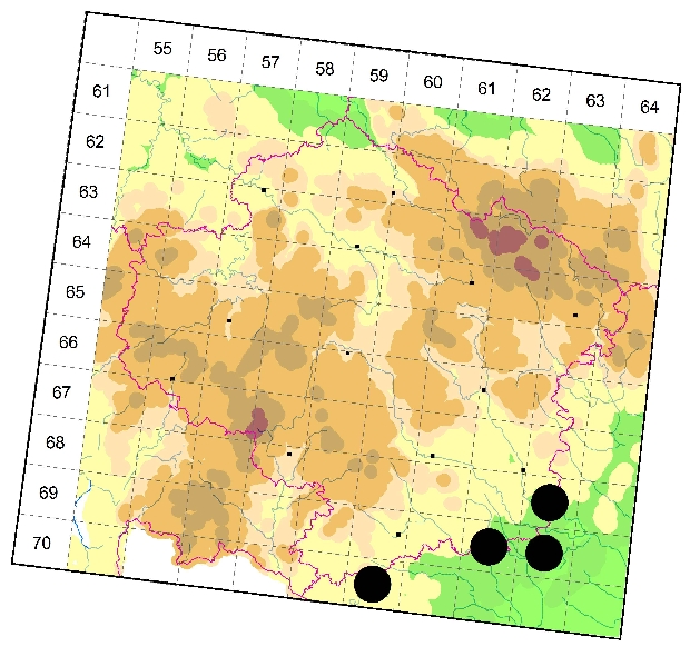 Mapa výskytu - tesařík - Pedostrangalia revestita