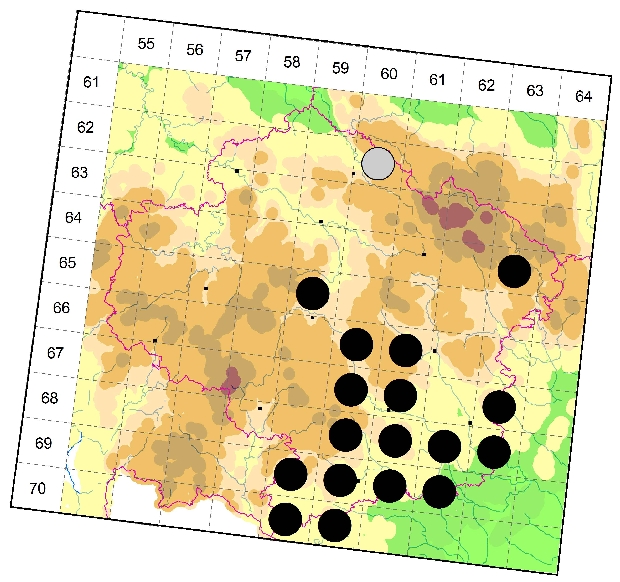 Mapa výskytu - tesařík dubový - Plagionotus arcuatus
