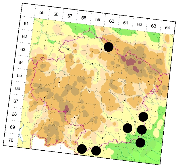 Mapa výskytu - tesařík - Plagionotus detritus