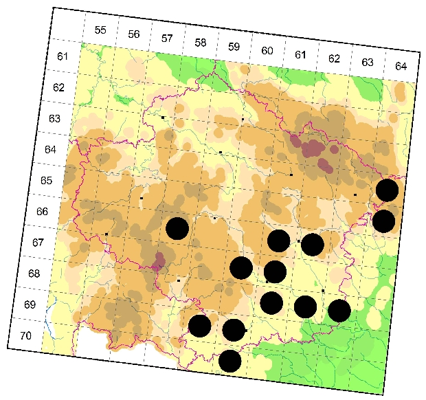 Mapa výskytu - kozlíček - Pogonocherus hispidus