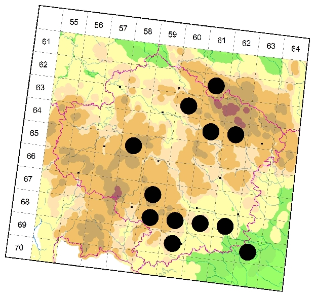Mapa výskytu - kozlíček - Pogonocherus ovatus
