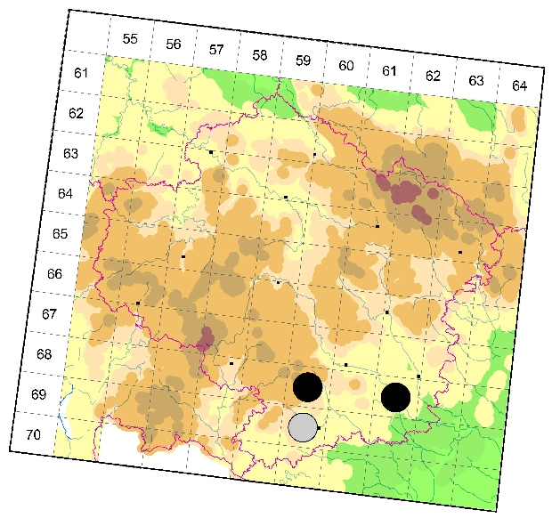 Mapa výskytu - tesařík - Pronocera angusta