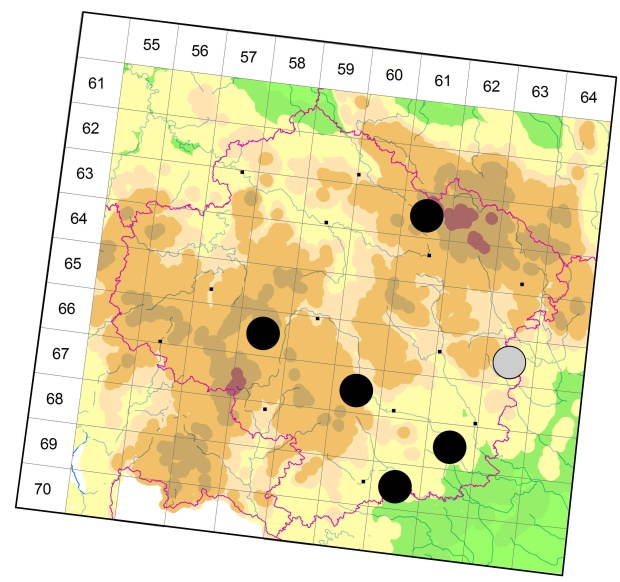 Mapa výskytu - střevlíček - Pterostichus anthracinus