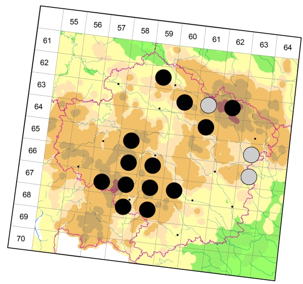 Mapa výskytu - střevlíček - Pterostichus rhaeticus