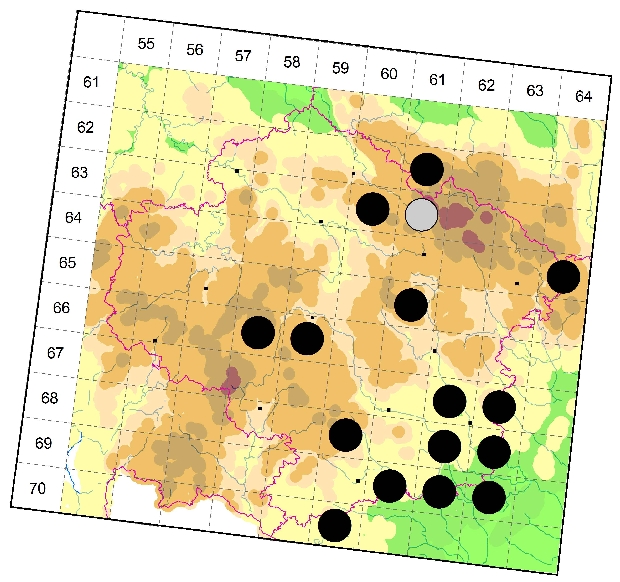 Mapa výskytu - tesařík - Rhagium mordax