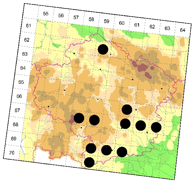 Mapa výskytu - tesařík - Rhamnusium bicolor