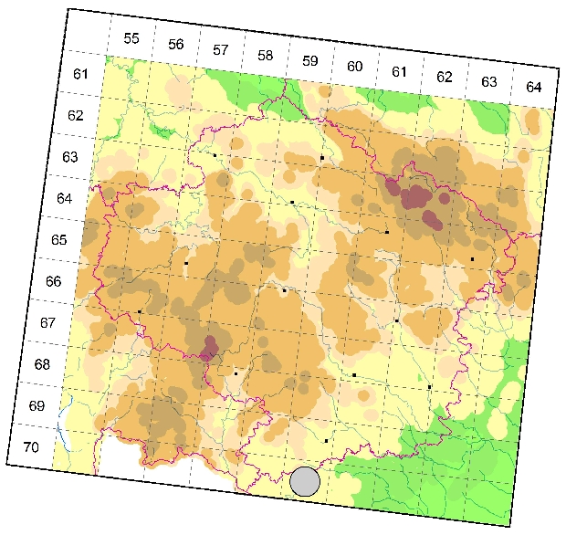 Mapa výskytu - zápředka hnědá - Sagana rutilans
