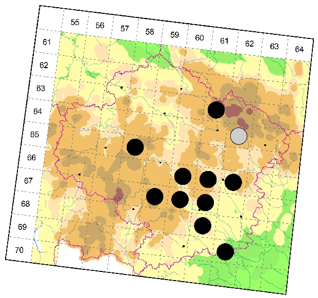 Mapa výskytu - kozlíček topolový - Saperda carcharias