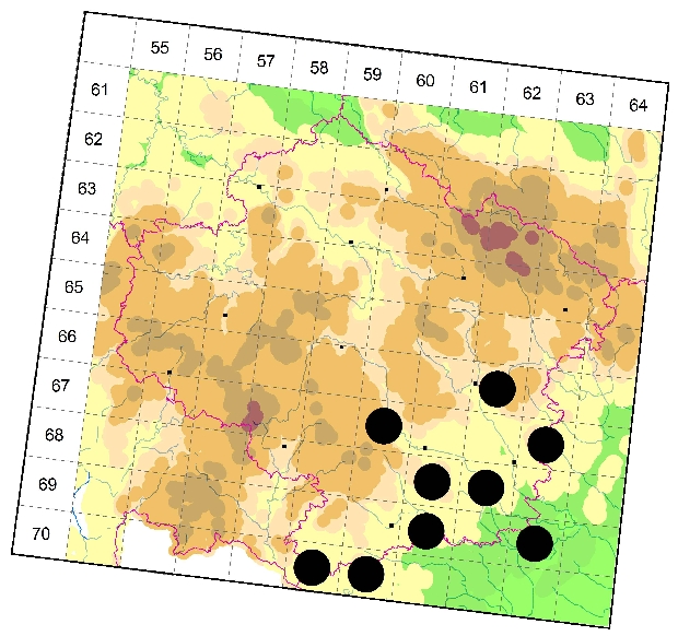 Mapa výskytu - kozlíček - Saperda octopunctata