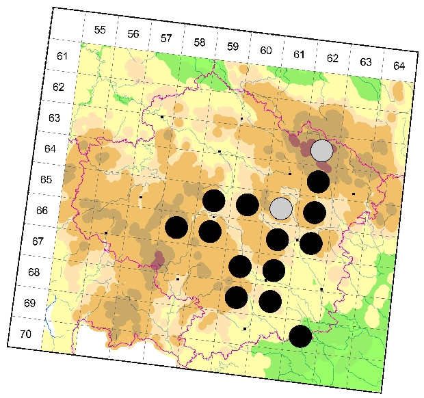 Mapa výskytu - kozlíček osikový - Saperda populnea