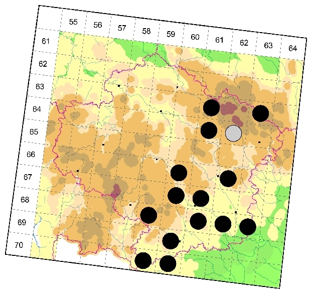 Mapa výskytu - kozlíček ozdobný - Saperda scalaris