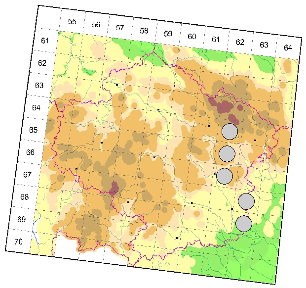 Mapa výskytu - kozlíček - Saperda similis