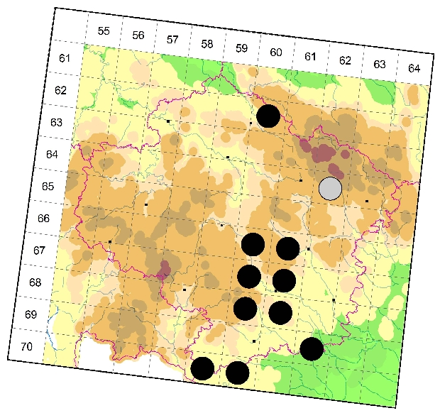 Mapa výskytu - tesařík - Saphanus piceus
