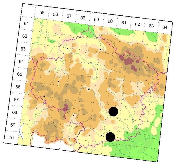 Mapa výskytu - tesařík - Semanotus undatus