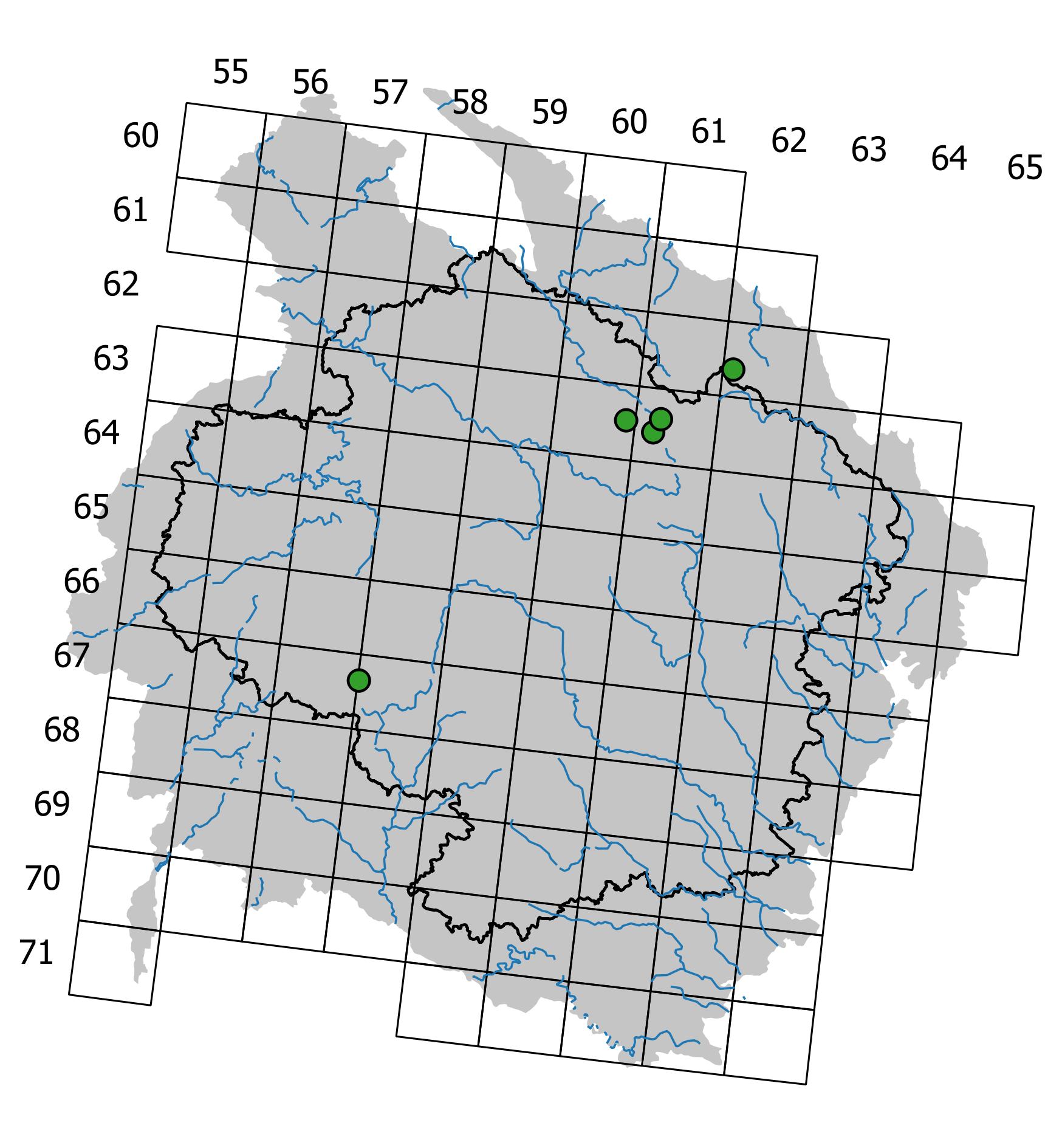 Mapa výskytu - rašeliník červený - Sphagnum rubellum