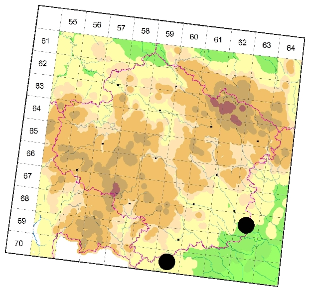 Mapa výskytu - tesařík - Stenocorus meridianus
