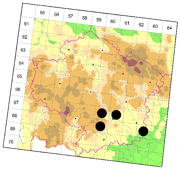 Mapa výskytu - tesařík - Stenopterus flavicornis